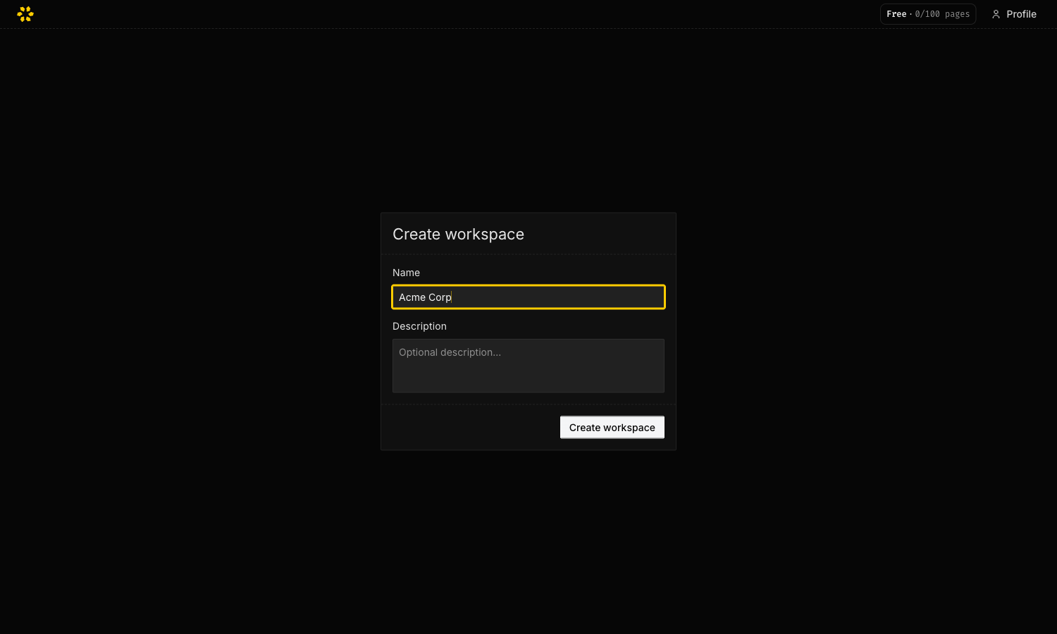 Creating a workspace in the Tracore dashboard