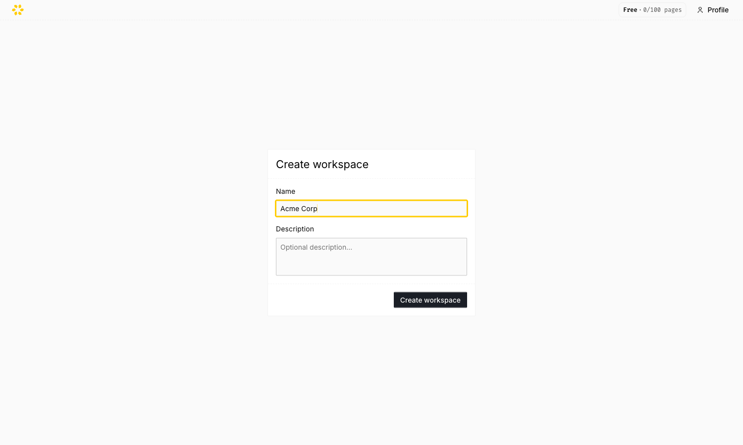 Creating a workspace in the Tracore dashboard